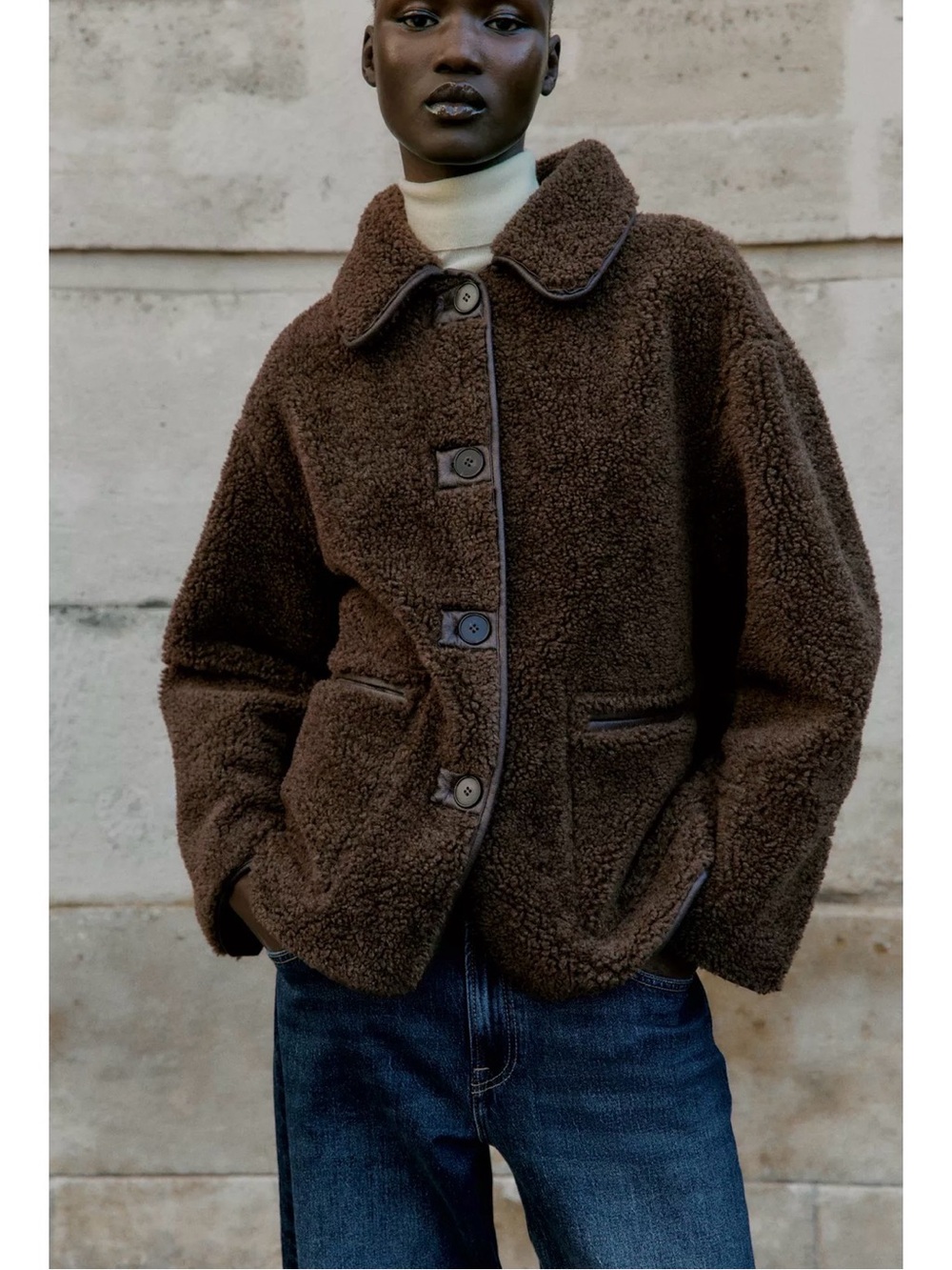 Zara Women's Reversible Brown Shearling-Lined Leather Jacket - Picture 2 of 4